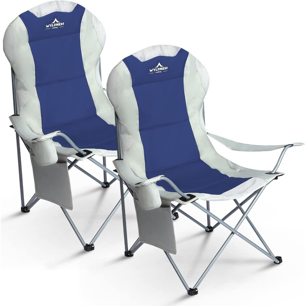 Wyldness Premium Padded Camping Chairs Set of 2-Collapsible Outdoor Seats- Blue