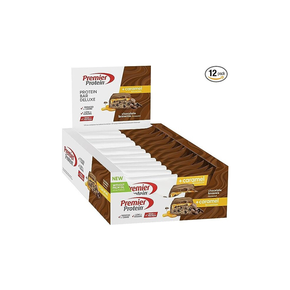 Premier Protein Bar Deluxe Chocolate Brownie 12x50g - High Protein Low Sugar + Carbohydrate Reduced + Palm Oil Free