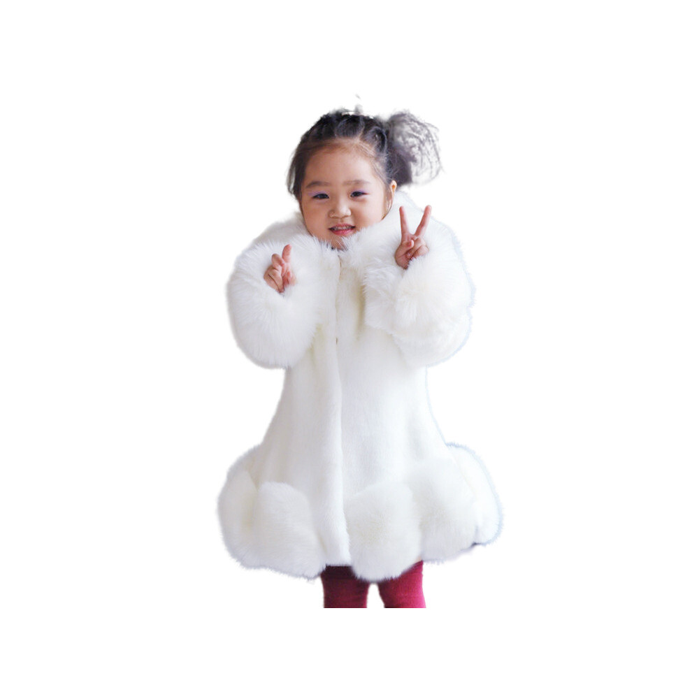 (White, 1-2 Years) Kids Girls Padded Winter Coat Jacket Fur Hooded