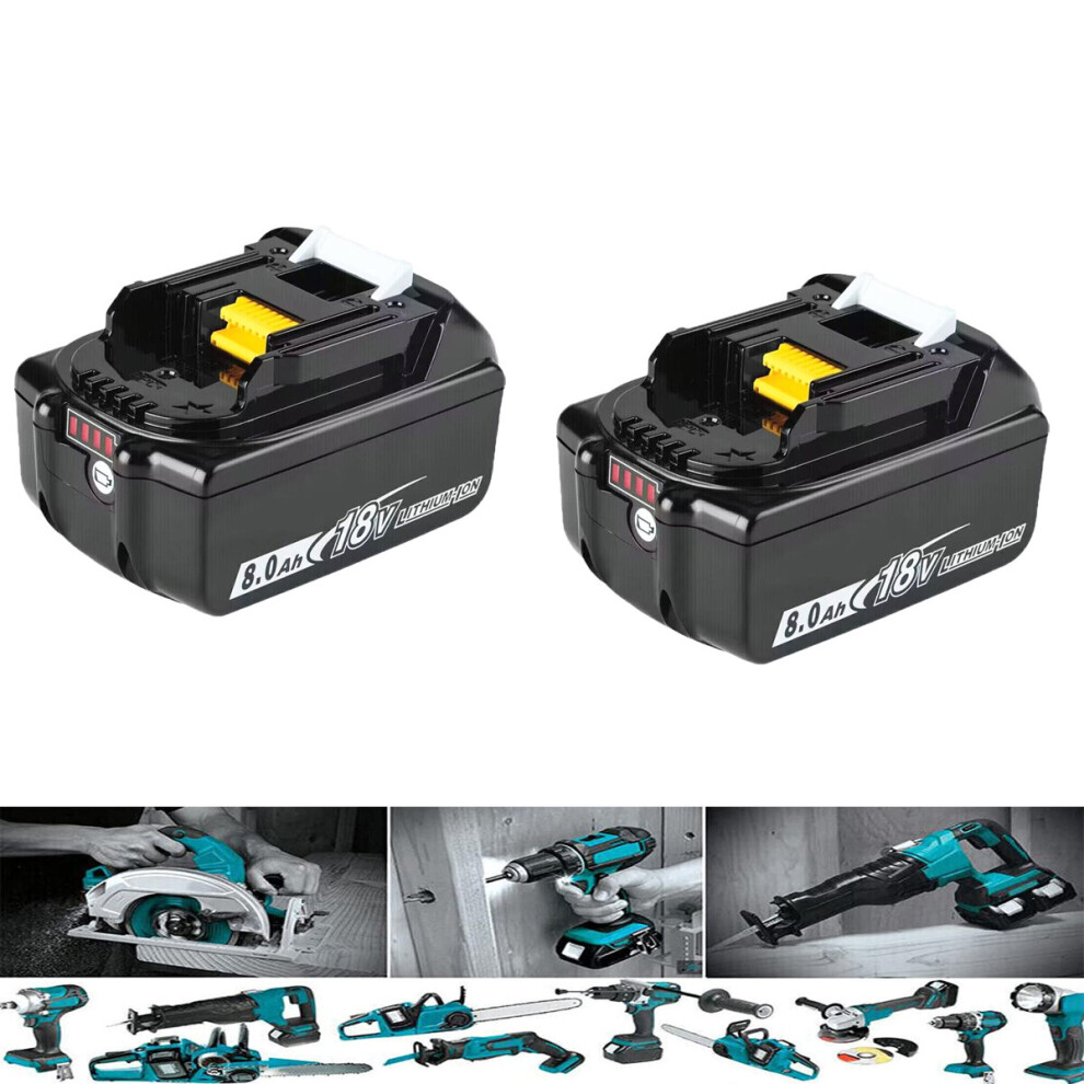 2x 8.0A Battery 18V LXT Li-ion Battery BL1850 BL1830 -Makita Cordless Tool Compatible