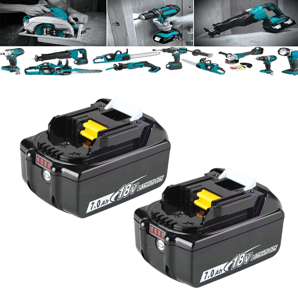 2PACK For Makita 18V 7.0Ah LXT Li-Ion BL1830 BL1850 BL1860 BL1840 Cordless Battery LED