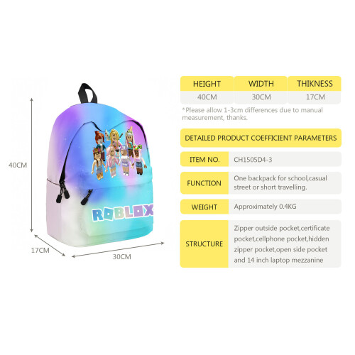 3Pcs Mädchen Regenbogen Roblox Rucksack Lunch Bag Pencil Case Schoolbag 2