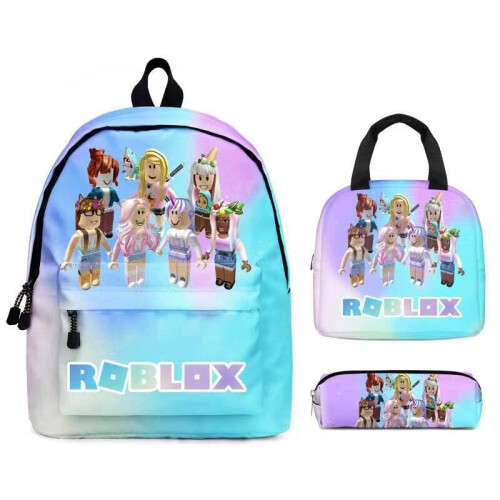 3Pcs Mädchen Regenbogen Roblox Rucksack Lunch Bag Pencil Case Schoolbag