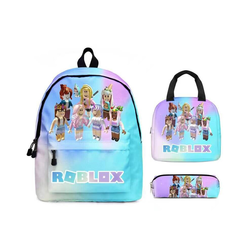 3Pcs Girls Rainbow Roblox Backpack Lunch Bag Pencil Case Schoolbag Multicoloured