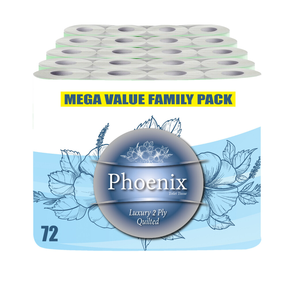 Phoenix 72 Rolls Of Quilted 2 Ply Soft Toilet Paper Roll White