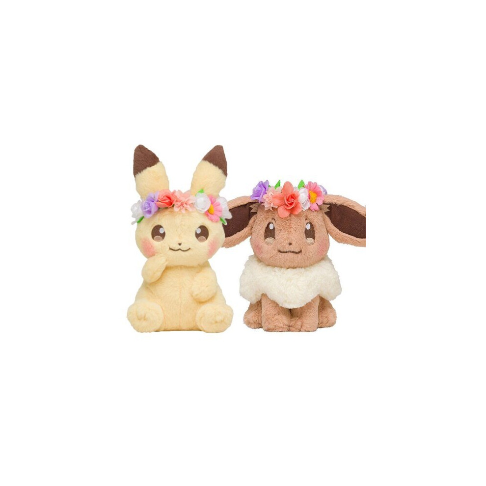 (Eevee+Pikachu) Center Pikachu&Eevee's Easter Plush Doll Cute Animal Stuffed Gift Toy