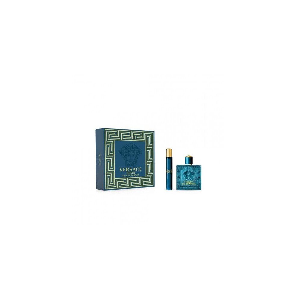 Versace Eros 2 Pcs Set For Men: 3.4 Eau De Parfum Spray + 0.3 Oz Eau De Parfum Travel Spray (Hard Box)