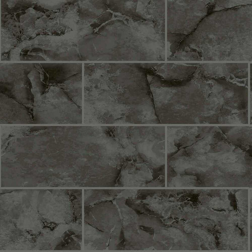 Holden Decor Tiling On A Roll Odeon Marble Tile Charcoal Wallpaper 89390 5022976893900