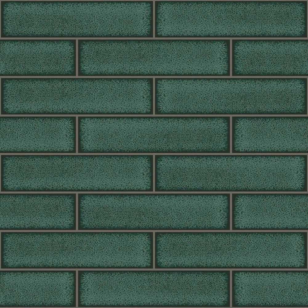 Holden Decor Tiling On A Roll Celadon Gloss Tile Emerald Green Wallpaper 89386