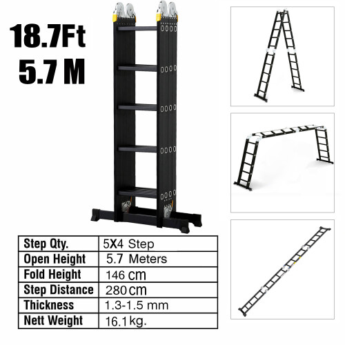 5.7M Aluminium Telescopic Ladder Multi-Purpose Folding Step Ladders 1