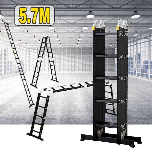 5.7M Aluminium Telescopic Ladder Multi-Purpose Folding Step Ladders