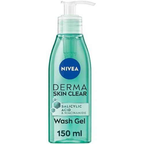 NIVEA Derma Skin Clear Wash Gel - Salicylic Acid & Niacinamide Deep Cleansing Face Wash for Blemish-Prone Skin, Reduces Blackheads (150 ml)
