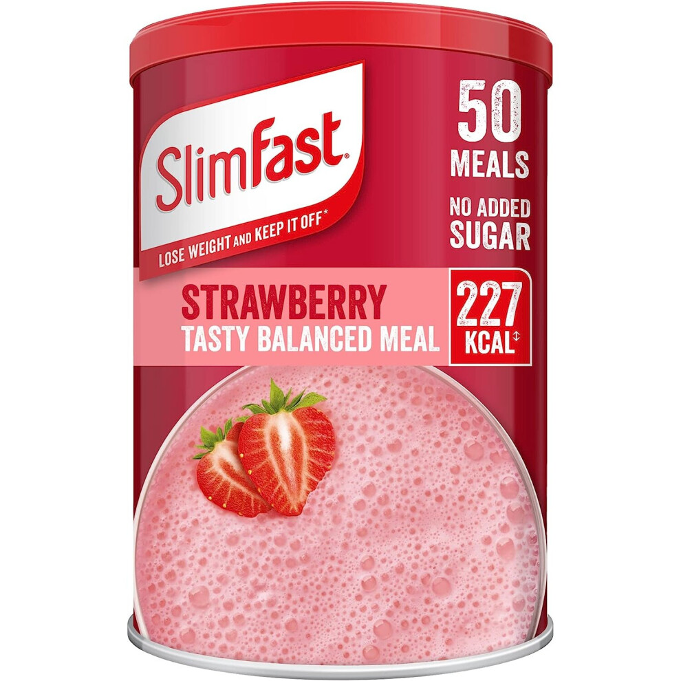 SlimFast Healthy Shake For Balanced Diet Plan With VitamIns And Minerals, High In Fibre, Meal Replacement, Strawberry Flavour, 50 ServIngs, 1.825 kg