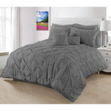 (Dark Grey, King) Pintuck Duvet Cover Set wiht Pillowcases Quilt Covers