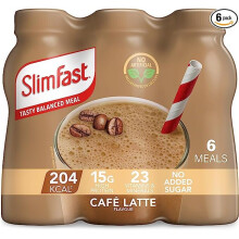 SlimFast Ready-To-Drink Cafe Latte Shake - 15 g Protein, 23 Vitamins & Minerals, No Added Sugar, 204 kcal - Diet Shakes