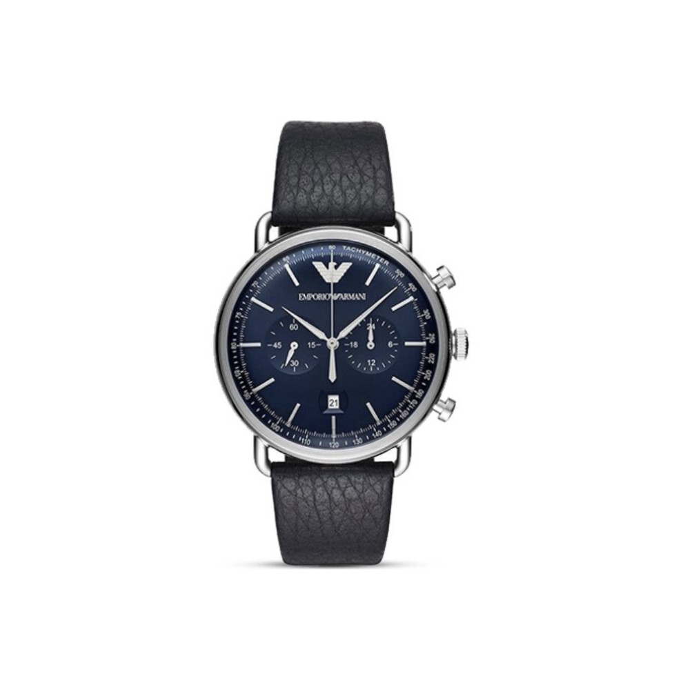 NEW Empoirc Armanni Men's Blue Dial Leather Band Quartz Watch AR11105