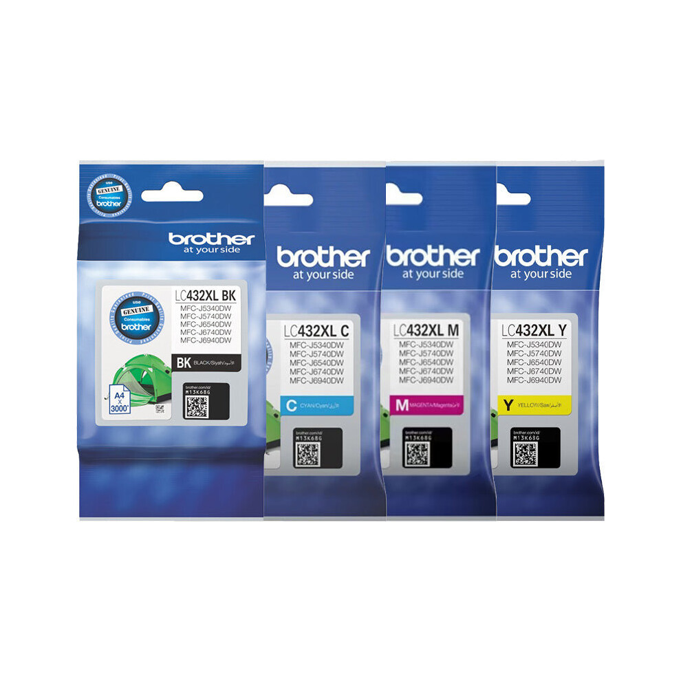 Brother LC432XL Black Cyan Magenta Yellow High Yield 4 Ink Cartridge Value Pack