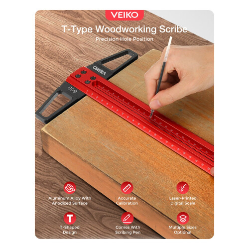 (700 MM) VEIKO Alloy Scriber Precision Woodworking Tool T-Type Square Line Ruler Scribe 2