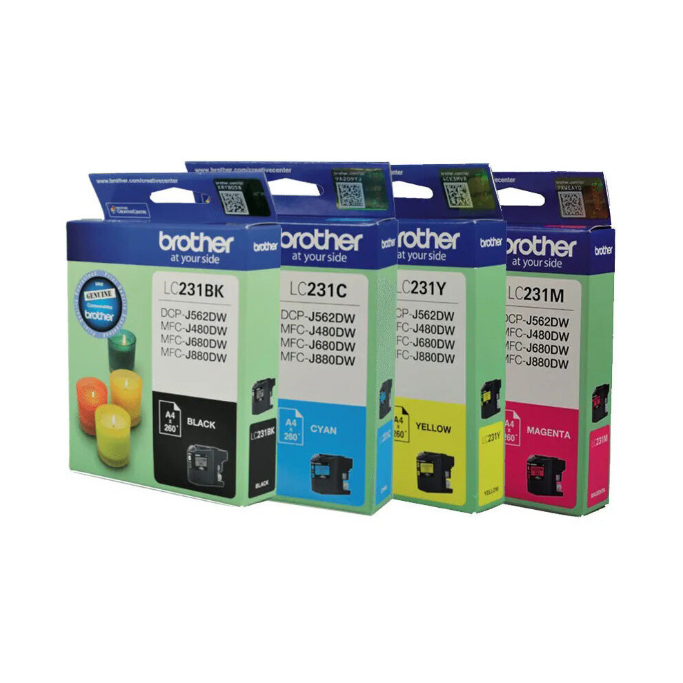 Brother LC231 Black Cyan Magenta Yellow 4 Ink Cartridge Toner Value Pack