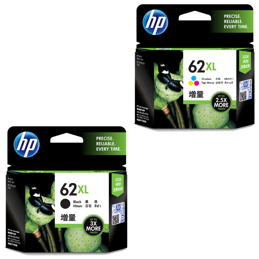 Hp 62XL High Yield Ink Cartridge Black Cyan Magenta Yellow 4 Inks Value Pack Blue,Pink,Black