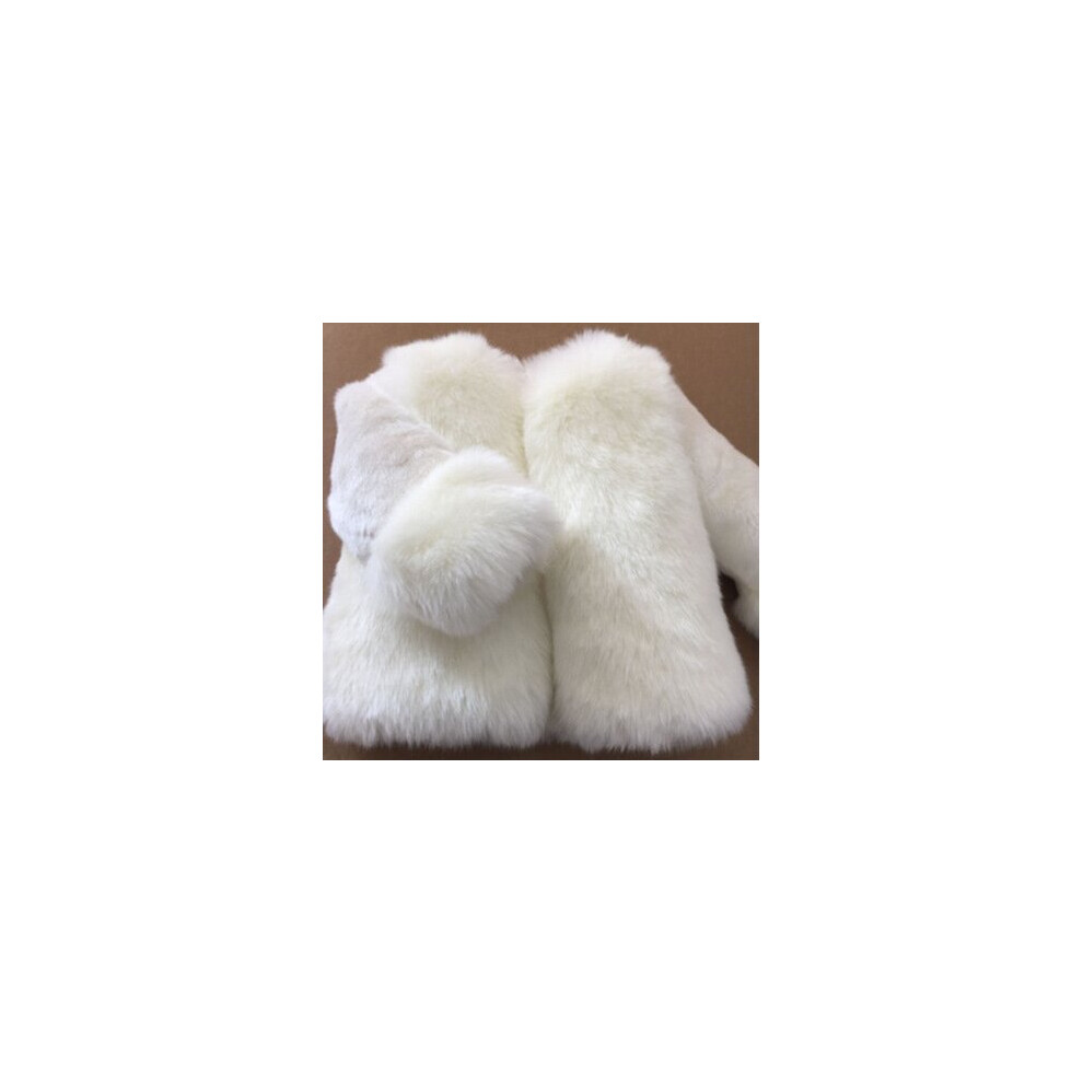 (White, 9-10 Years) Kids girls Fox fur Coat jacket Winter Outwear UK