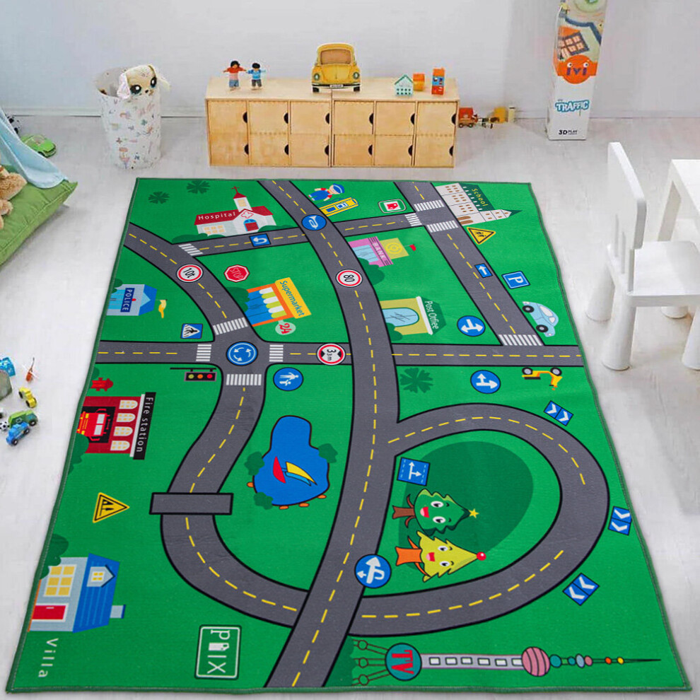 Kids Children's Rugs Town Road Map City Rug Play Village Mat 80x120