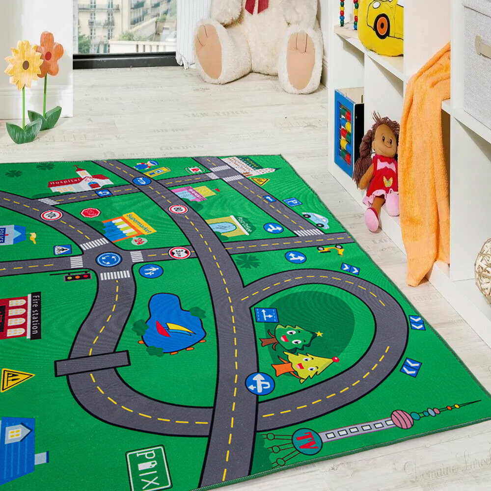 Kids Children's Rugs Town Road Map City Rug Play Village Mat 80x120 on ...