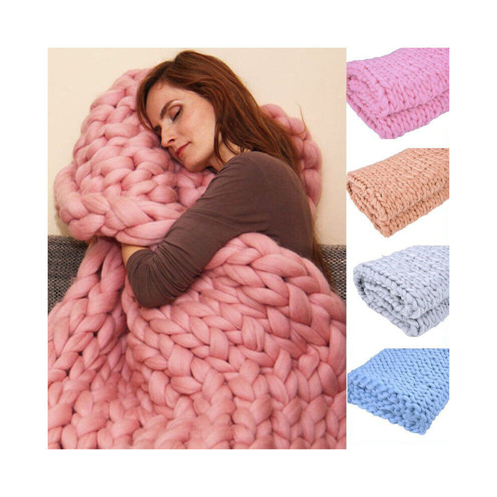 Handmande Warm Chunky Knitted Blanket Thick Yarn Merino Knit Throw Sofa Bed
