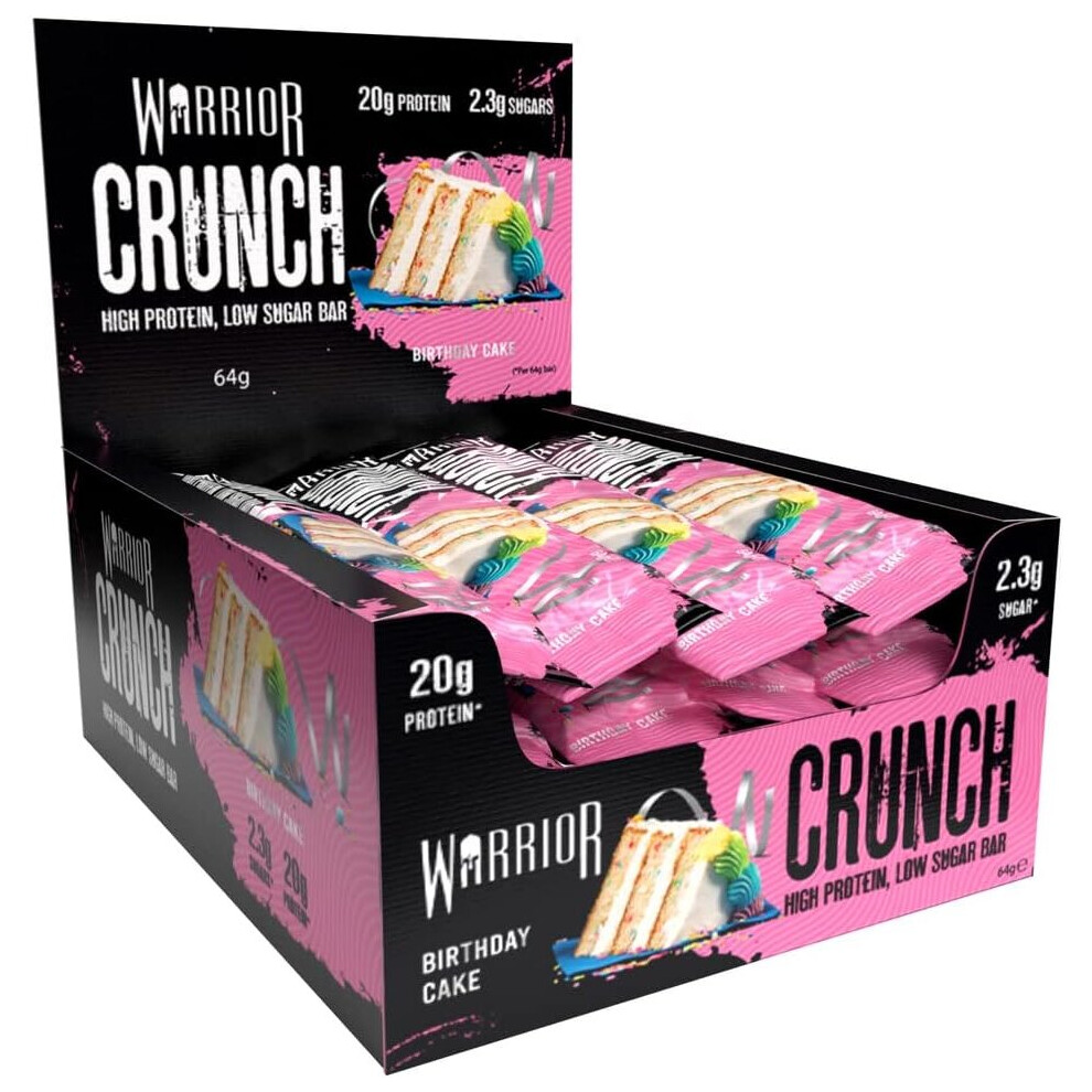 Warrior, CRUNCH - High Protein Bars - 20g Protein Each Bar - 12 Pack x 64g, Birthday Cake