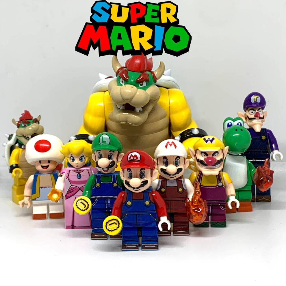 Bysion Super Mario Minifigures Bowser Luigi Wario Princess Yoshi Toad Waluigi Peach
