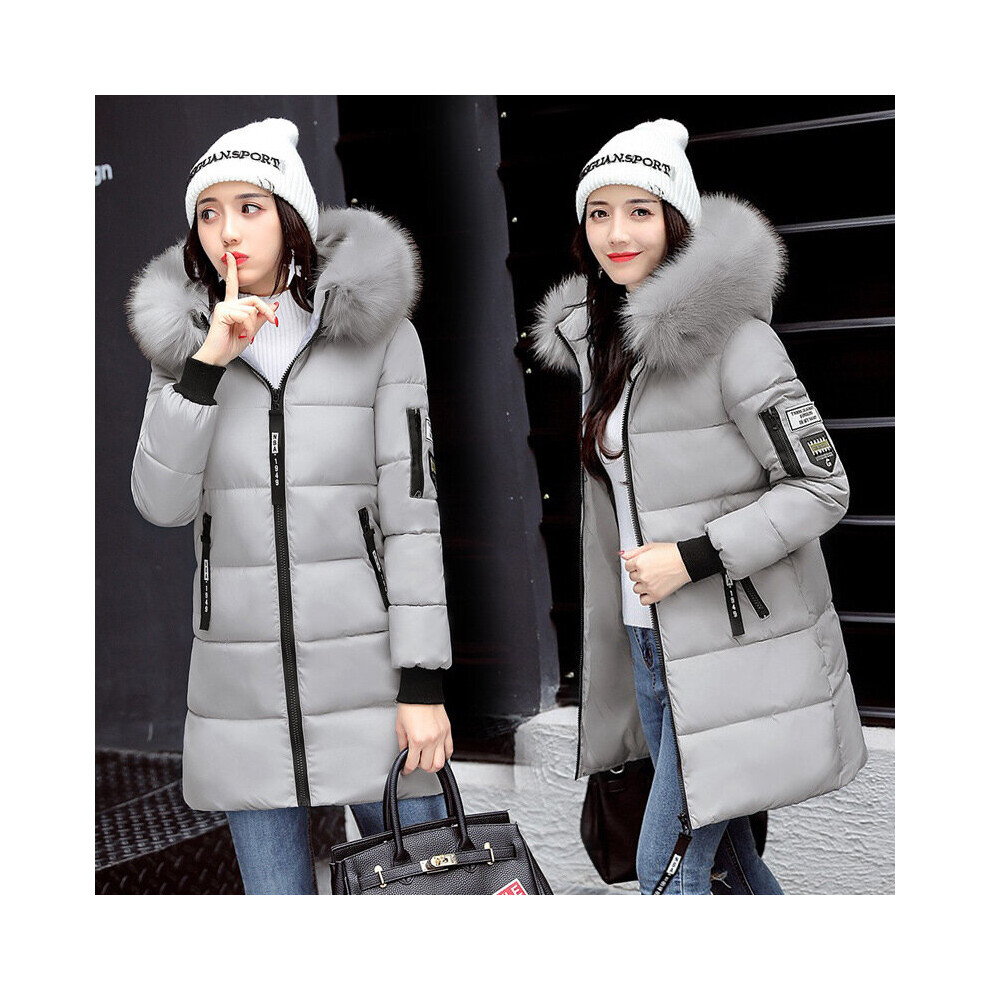 (Grey, UK 14) Women's Winter hooded Padded jacket Cotton jacket