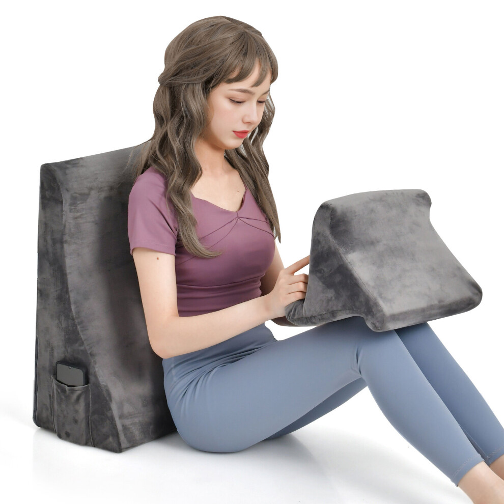 4 in 1 Bed Wedge Pillow Tablet Pillow Side Pocket High Resilience Foam