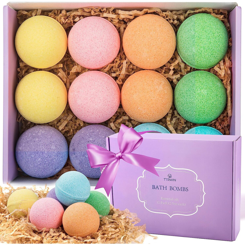 Bath Bombs Gift Set, TTRwin 12 Fizzy Bubble Bath Bath Bombs, Organic Natural Vegan Spa Bath Bomb Kit with Different Organic Essential Oils