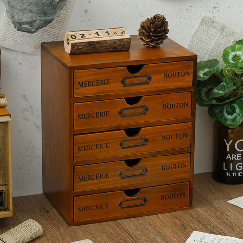 Living And Home Rustic 5 Drawers Wooden Organizer Box 1