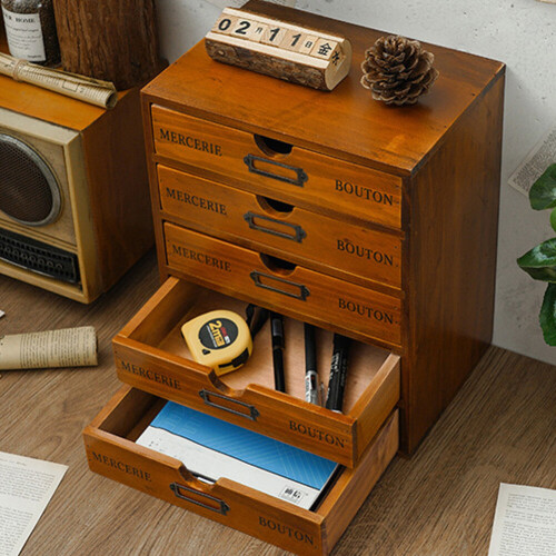 Living And Home Rustic 5 Drawers Wooden Organizer Box 2