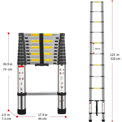 (Telescopic Loft Ladder 3.2m/10.5ft Aluminum Lightweight Portable ...