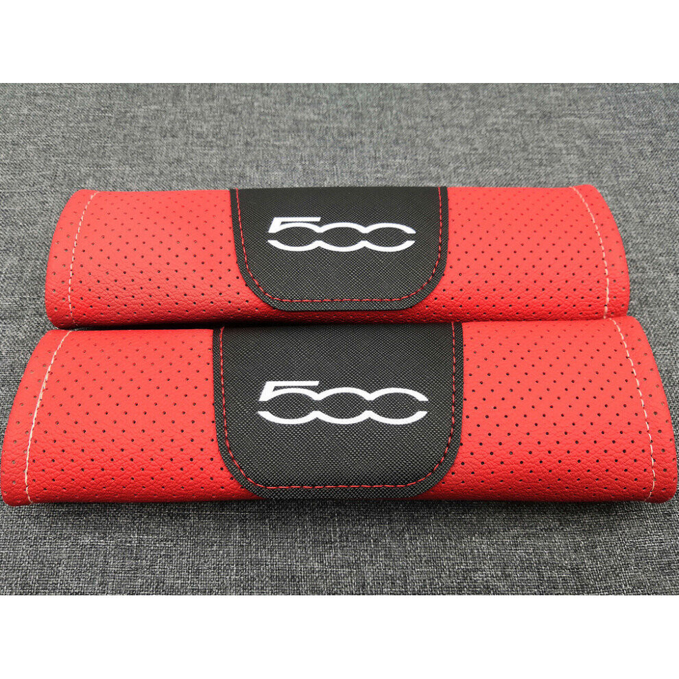 2Pcs Fiat 500 Mircrofiber Leather Seat Belt Cover Shoulder Cushion Red 4754135863806