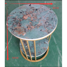 (Goden Legs Blue Top,2 Tier) Marble Coffee Table Modern Round Side End Table