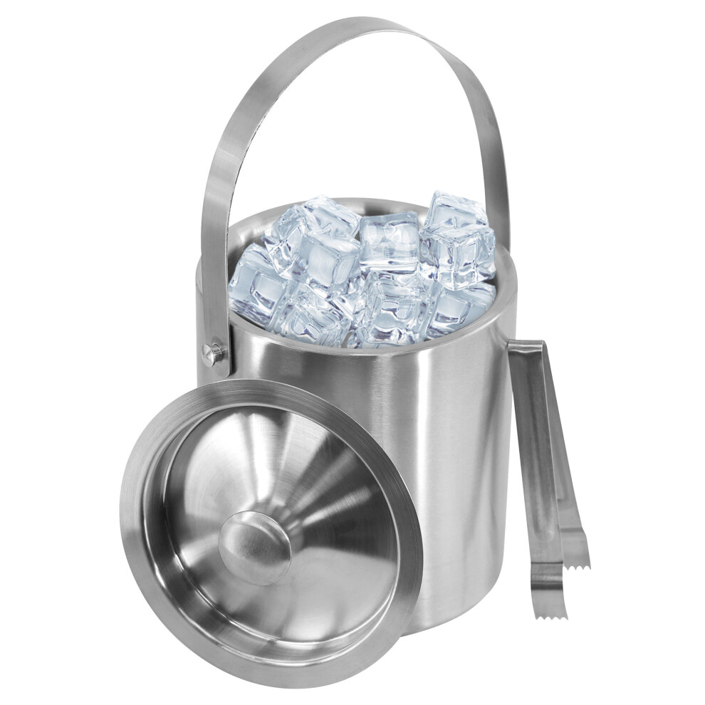 GEEZY Large Double Walled Stainless Steel Insulated Ice Bucket With Tongs Lid 1.5 Ltr