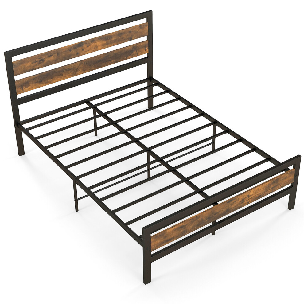 Double Bed Frame Industrial Metal Platform Bed w/Headboard & Footboard