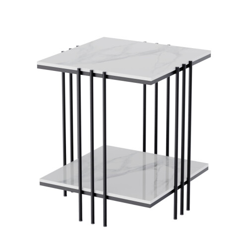 (Black Frame White Top) Metal Frame Square Coffee Table Sofa Side Table 2