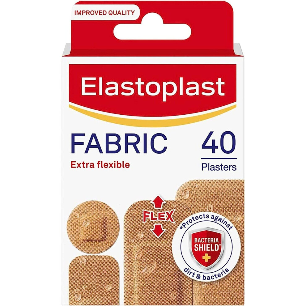 Elastoplast Fabric Extra Breathable (40 Plasters) Water Repellent Packaging May Vary Flexible Durable Plasters Strong Adhesion Non-Stick Wound Pad Tan