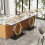 (White Grey) Marble Console Entryway Table Hexagon Metal Frame 2