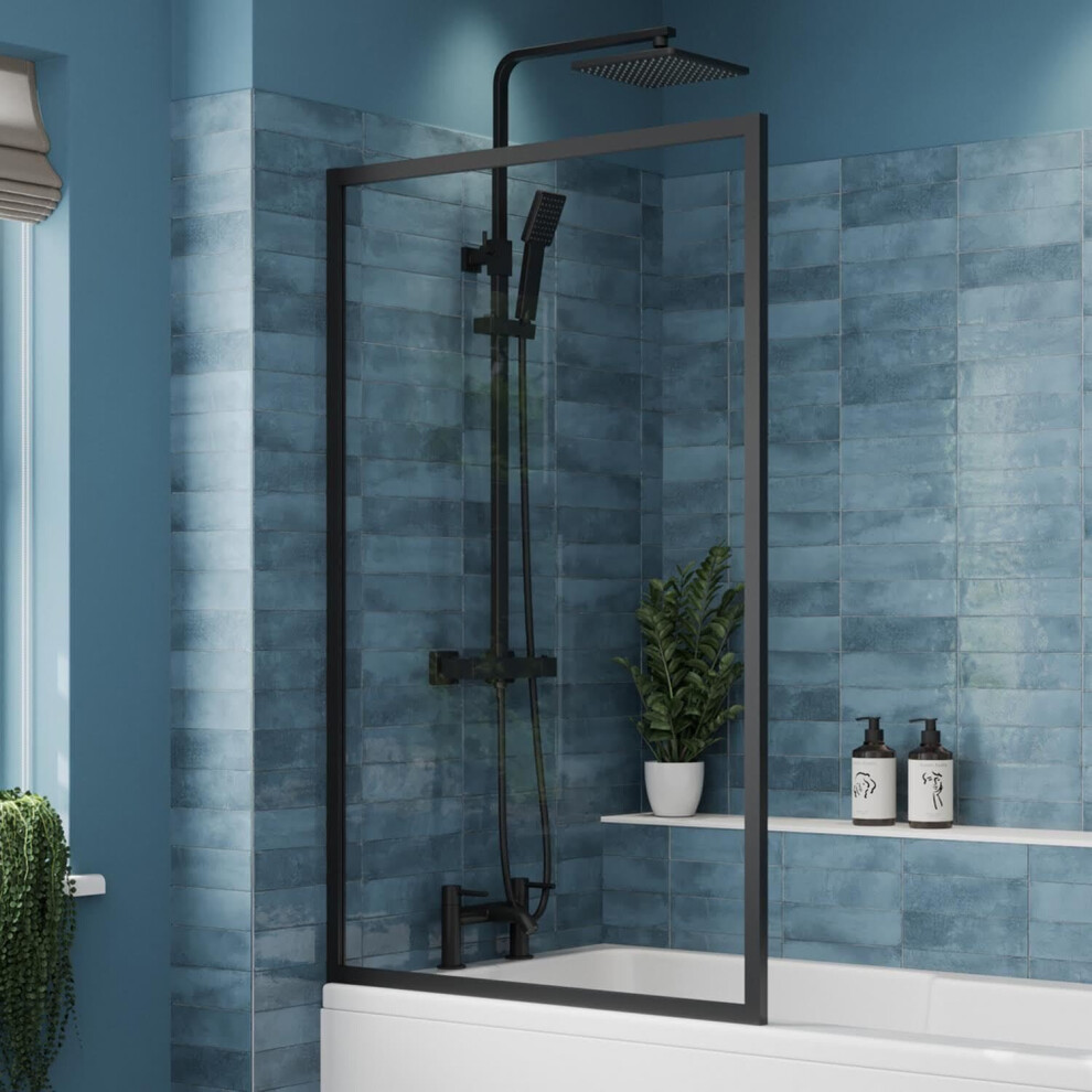 Luxura Square Fixed Bath Shower Screen 800Mm - Matt Black 6Mm 5056696002311