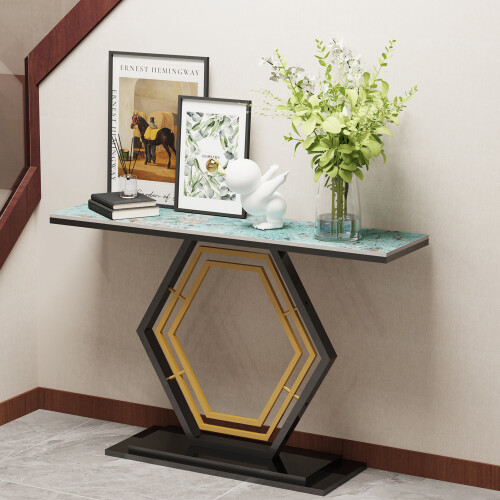 (Emerald green) Marble Console Entryway Table Hexagon Metal Frame