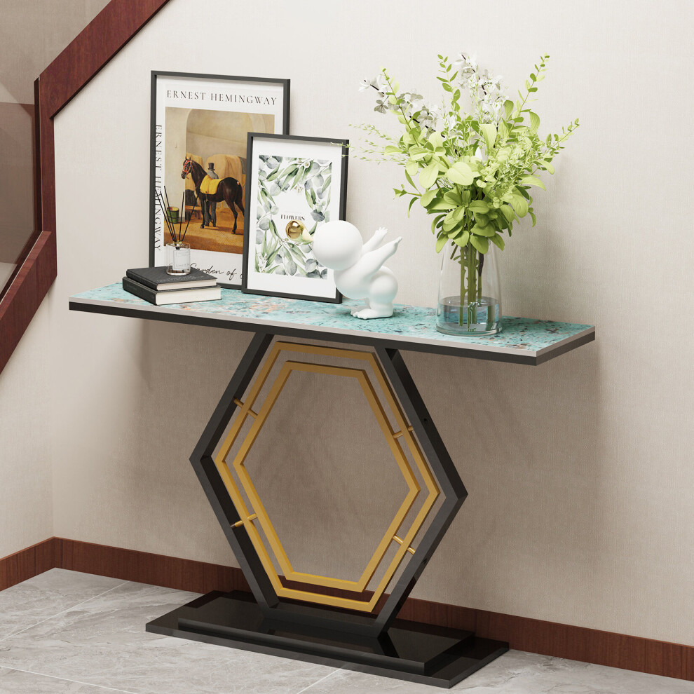 (Emerald green) Marble Console Entryway Table Hexagon Metal Frame-image-OPC-PC2YHR7-NEW
