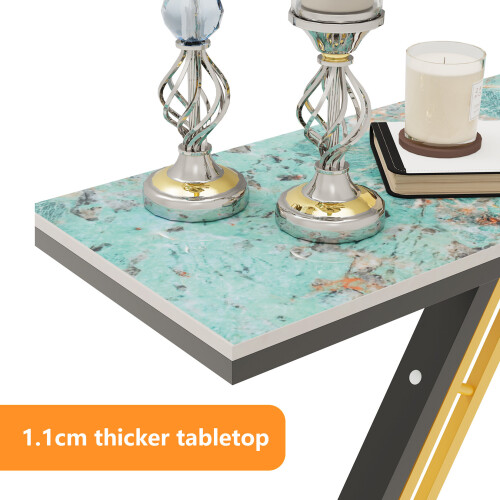 (Emerald green) Marble Console Entryway Table Hexagon Metal Frame 2