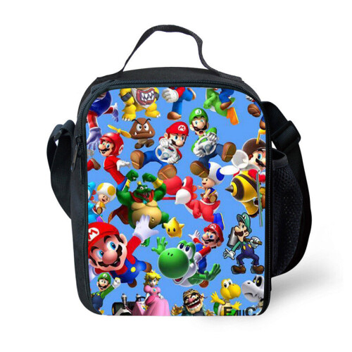 (Blue) Mario Kids Super Insulated Lunch Bag School Picnic Outdoor Lunchbox Gifts Xmas