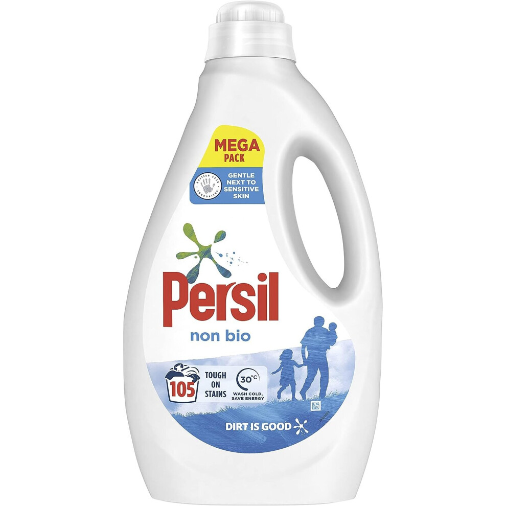 Persil Non Bio 100% recyclable bottle Laundry Washing Liquid Detergent tough on stains, gentle next to sensitive skin 105 wash 2.835 l