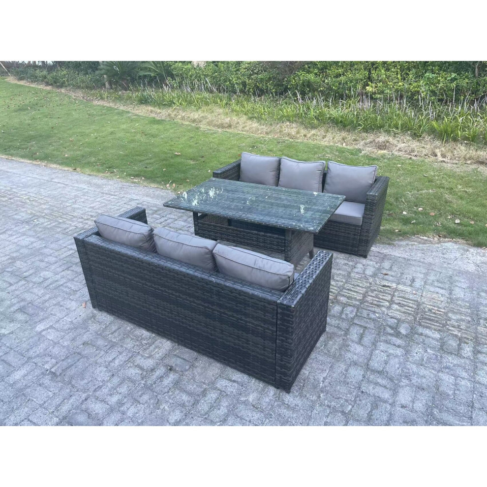 Fimous Dark/Grey Pe Wicker Outdoor Garden Furniture Set Patio Rattan Rectangular Dining Table Lounge Sofa 6 Seater Mixed - Image 3